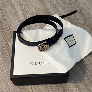 Gucci Black Leather Belt with Gold GG Buckle